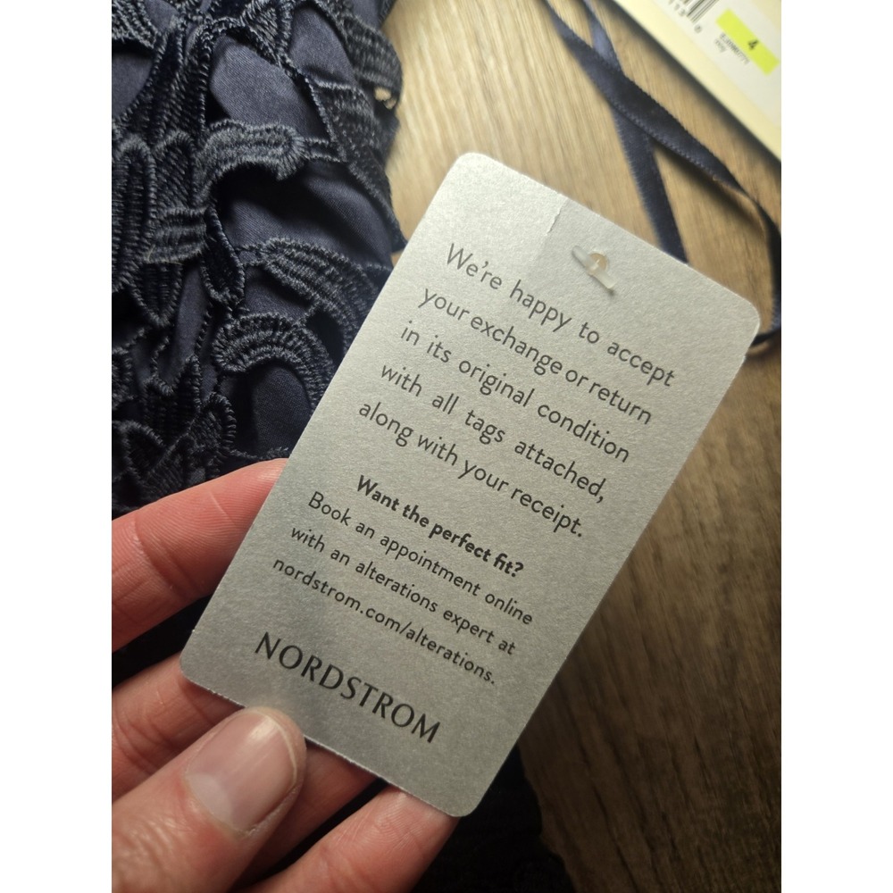 Eliza J Dress 4 Sheer Lace Asymmetric Dark Coquette Whimsigoth Romantic Navy - Picture 4 of 6